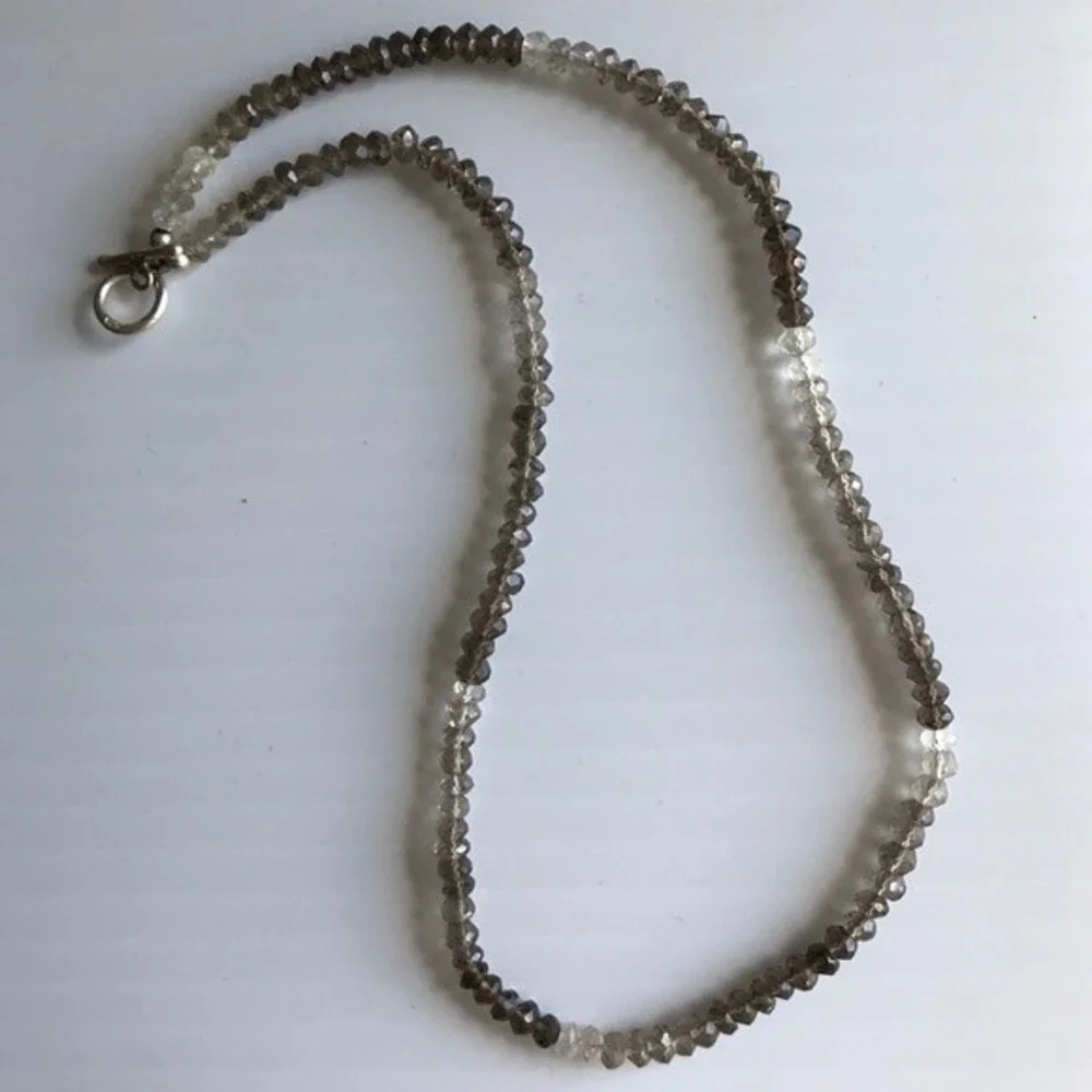 Vintage Handmade Genuine Faceted Smoky Topaz Gemstone Necklace Sterling Toggle